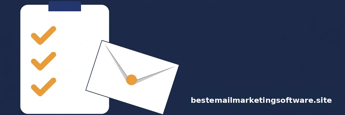 Flat editorial illustration of a checklist with checkmarks beside an envelope, in deep navy, paper white, and warm amber