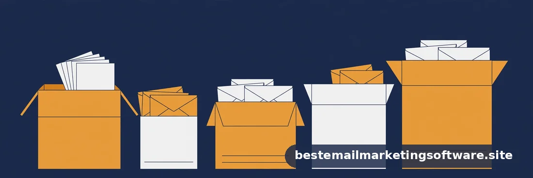 Flat editorial illustration of moving boxes with envelopes being carried, in deep navy, paper white, and warm amber